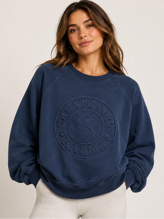 Spiritual Gangster Tops - Spiritual Gangster Create Your Karma Yin Yang Sweatshirt Navy M